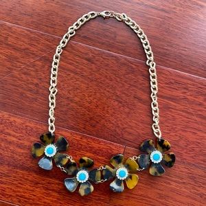 turquoise and tortoise gold flower necklace